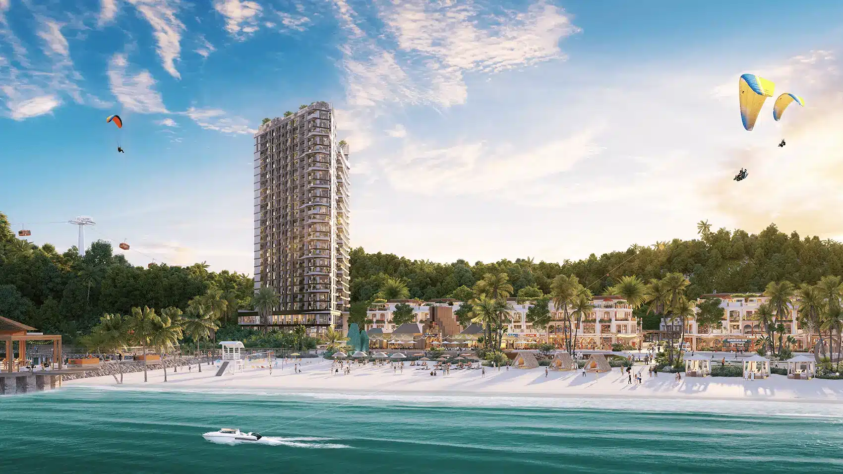 Khu du lịch Xanh Island Cát Bà với bãi biển tuyệt đẹp và các tiện ích hiện đại.