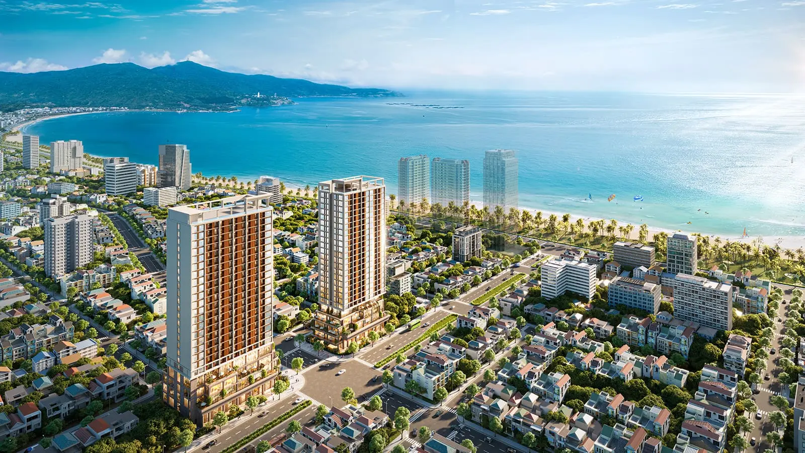 Quang cảnh Sun Costa Residences Đà Nẵng với vị trí đắc địa gần biển Mỹ Khê, trung tâm du lịch sôi động.