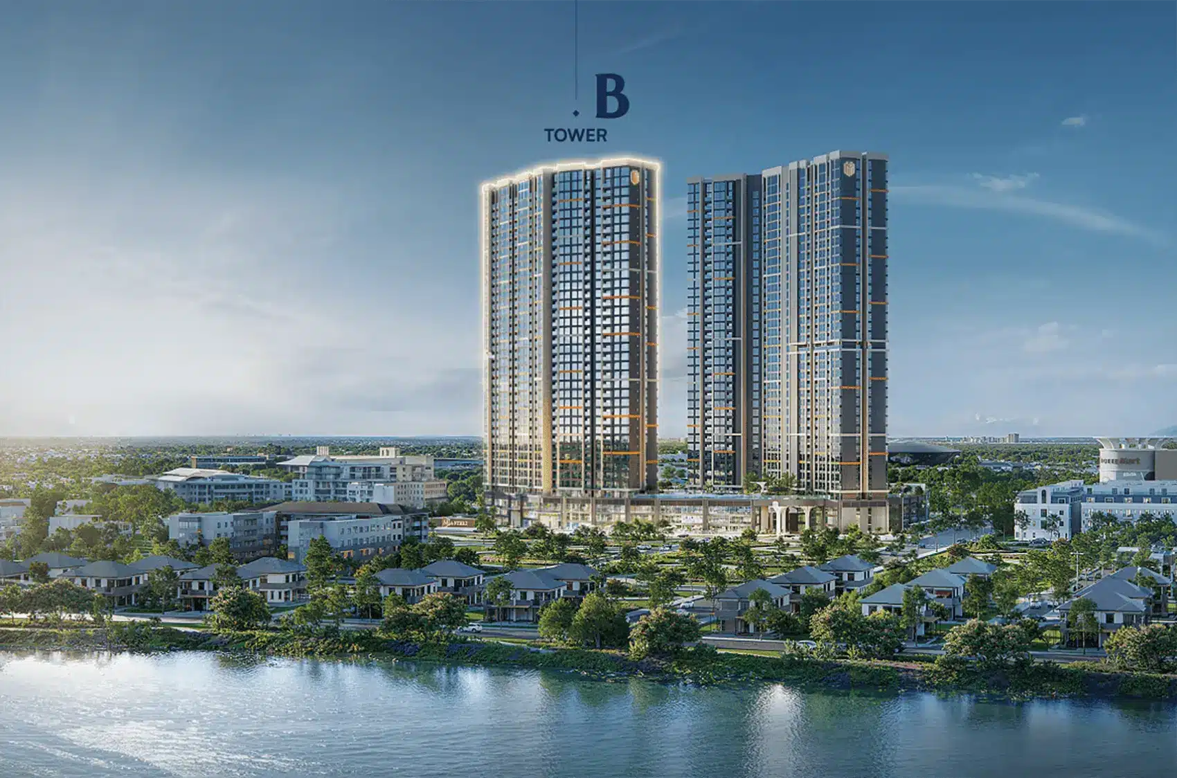 Tòa tháp B tại Masteri Rivera Đà Nẵng, gồm hai tòa tháp cao 39 tầng với tầm nhìn bao quát đẹp mắt.