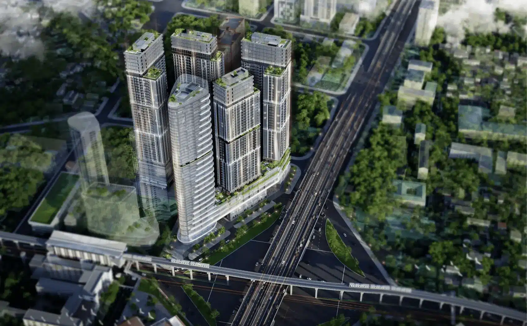 Dự án Sun Group Cầu Giấy tại ngã tư Phạm Hùng và Xuân Thủy, Hà Nội với 5 tòa tháp hiện đại.