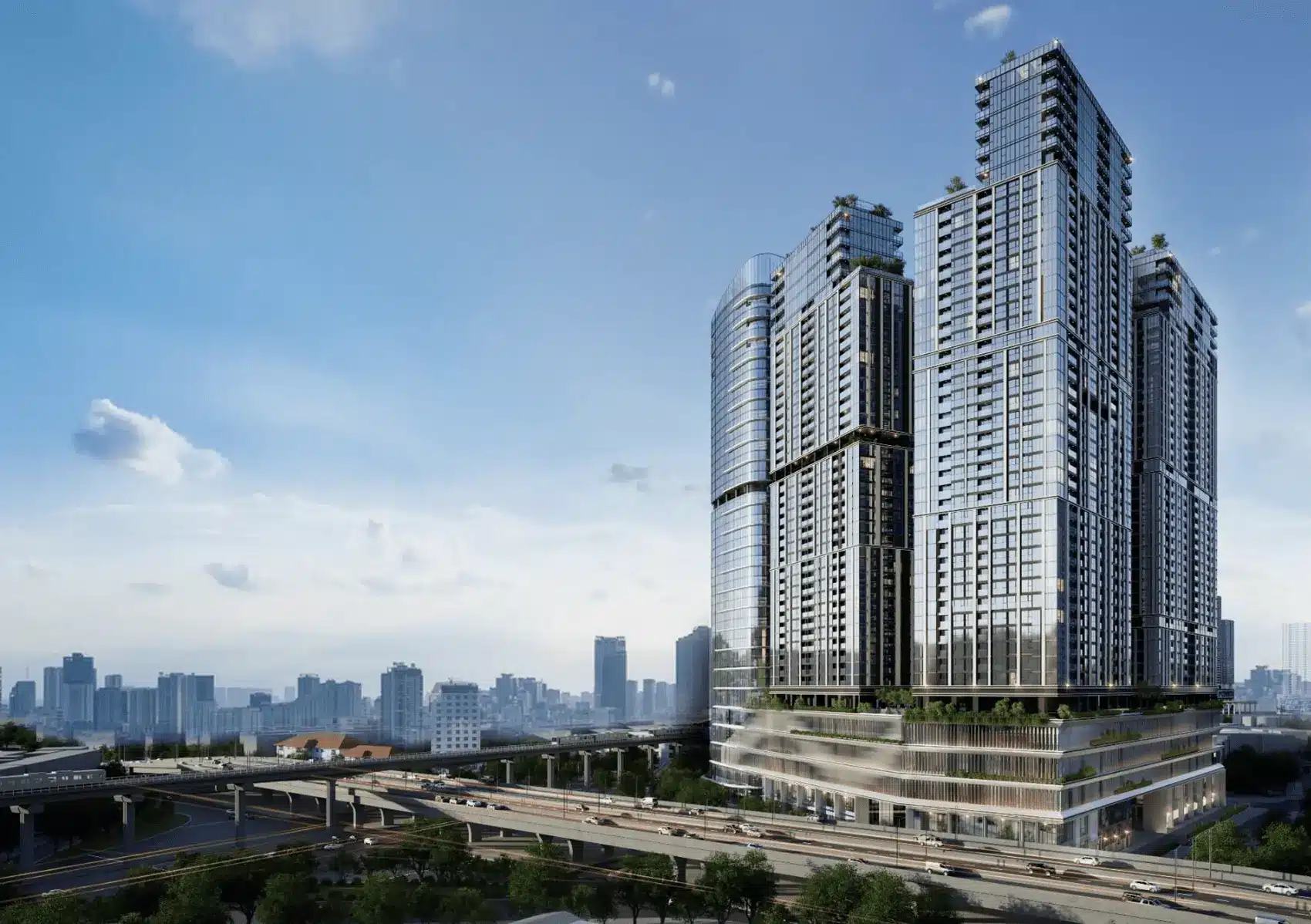 Dự án Sun Group Cầu Giấy tại ngã tư Phạm Hùng và Xuân Thủy, nổi bật với quy mô 2.5ha và 5 tòa tháp hiện đại.