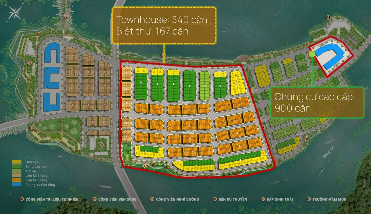 Bản đồ phân khu Đảo 3 – Charmora City: Townhouse, biệt thự, và chung cư cao cấp.